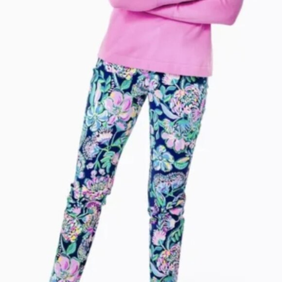 Lilly Pulitzer 4 High Tide Navy SHE'S GOT SOL KELLY STRETCH PANTS Ankle NWT - Picture 1 of 11